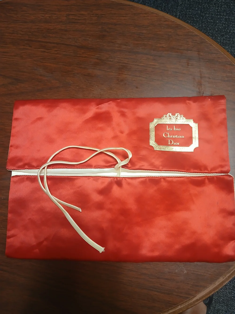 Dior Red Satin Pouch with Gold Label